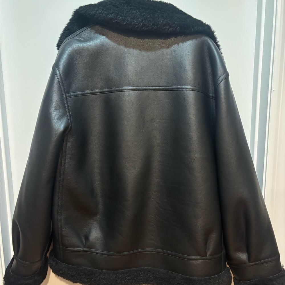 Mango Black Vegan Leather Shearling Jacket - Picture 3 of 5